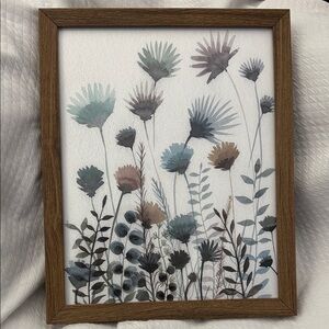 Floral Watercolor Painting Art Print in Wooden Frame with glass. 15x12. Like New